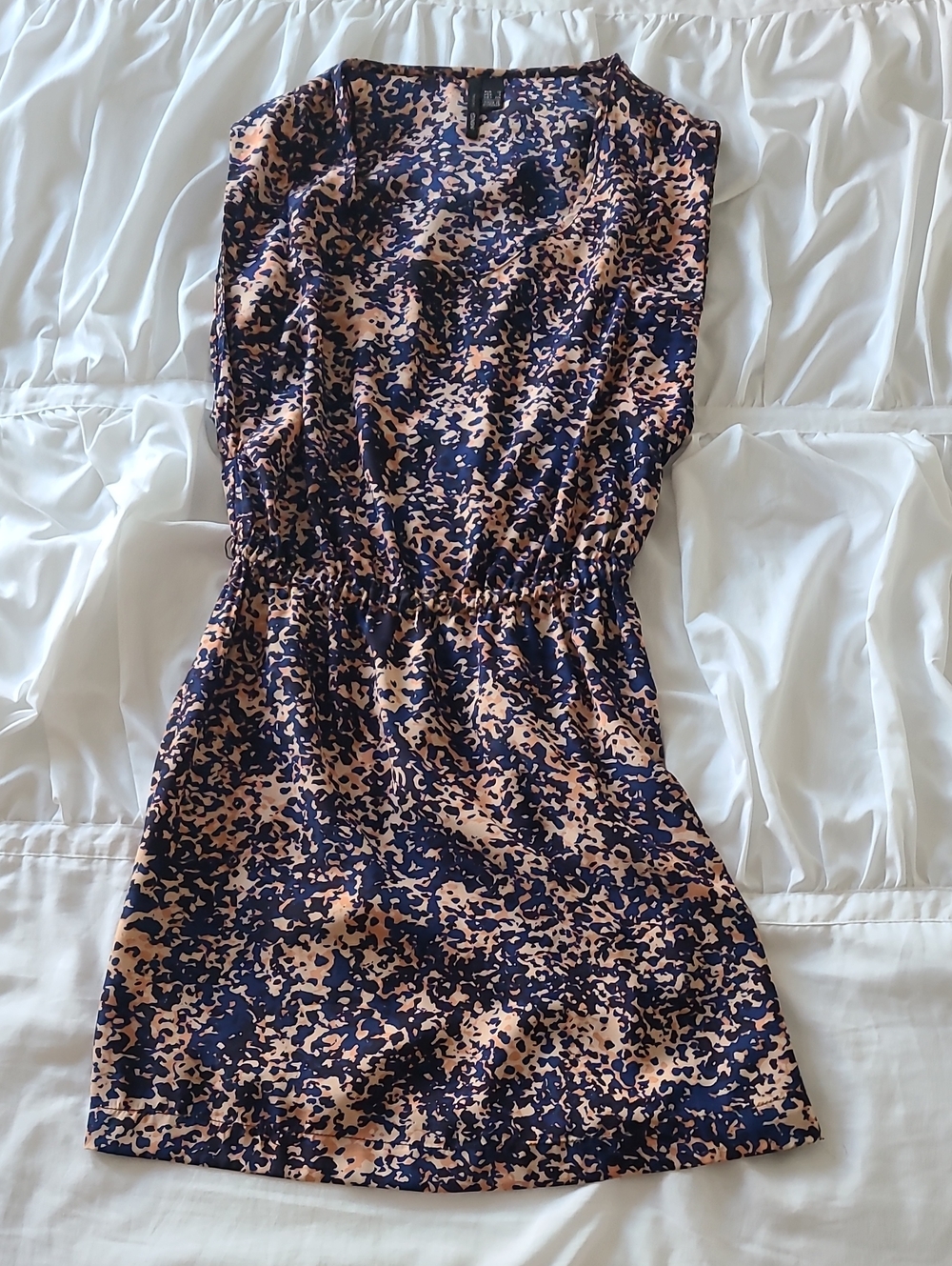 Mango Sleeveless One-Piece Bodysuit in Navy and Blush Abstract Print